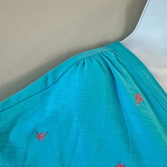 Rafaella NWT V-Neck Top Cinched Drawstring Ruched Sides Palm Trees - Picture 2 of 7